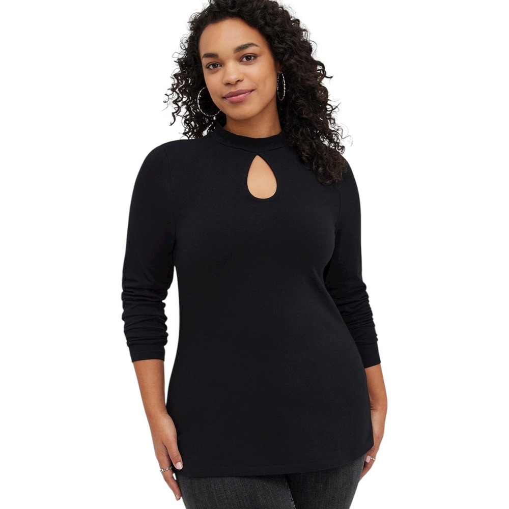 Black Keyhole Mock Neck Long-Sleeve Top